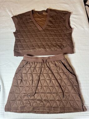 SET Quilted Brown Womens Skirt - Brown Quilted Pull-On Skirt